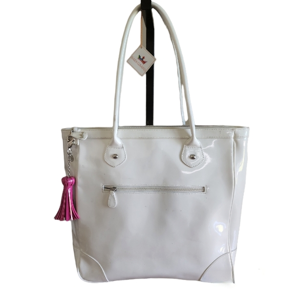 NWT Baekgaard Pearl  White Genuine  Patent Leather Tote - Picture 2 of 14